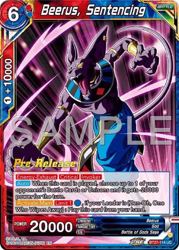 Beerus, Sentencing (BT27-114), History of Z Pre-Release Cards — DB Super card price