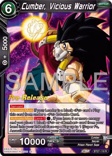 Cumber, Vicious Warrior (BT27-110), History of Z Pre-Release Cards — DB Super card price
