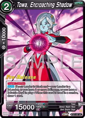 Towa, Encroaching Shadow (BT27-107), History of Z Pre-Release Cards — DB Super card price