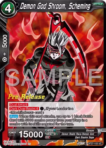 Demon God Shroom, Scheming (BT27-103), History of Z Pre-Release Cards — DB Super card price