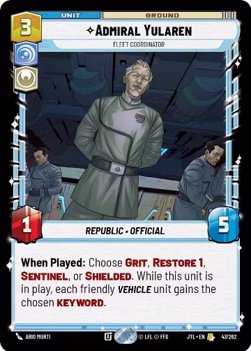 Admiral Yularen - Fleet Coordinator (047/262), Jump to Lightspeed — Star Wars card price