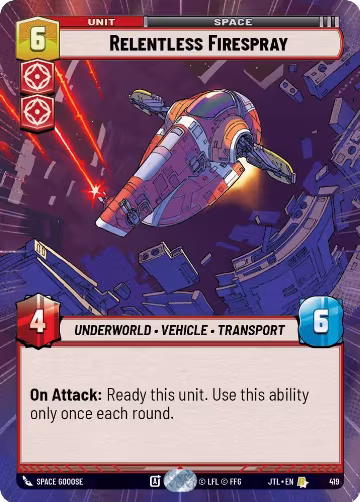 Relentless Firespray (Hyperspace) (419), Jump to Lightspeed — Star Wars card price