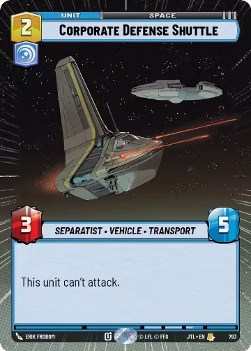 Corporate Defense Shuttle (Hyperspace Foil) (793), Jump to Lightspeed — Star Wars card price