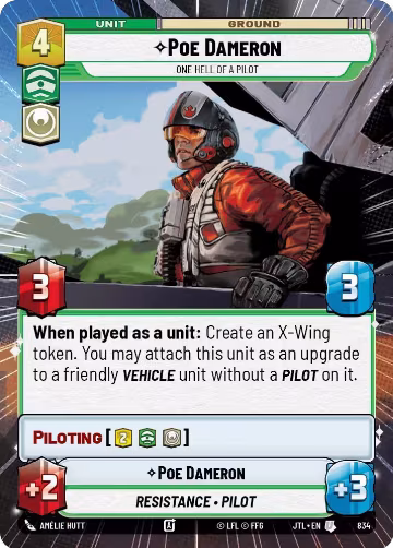 Poe Dameron - One Hell of a Pilot (Hyperspace Foil) (834), Jump to Lightspeed — Star Wars card price