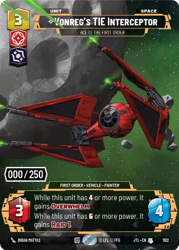 Vonreg's TIE Interceptor - Ace of the First Order (Serialized) (1102), Jump to Lightspeed — Star Wars card price