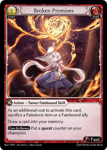 Broken Promises (022), Guo Jia Re: Collection, Heaven’s Favored — Grand Archive card price