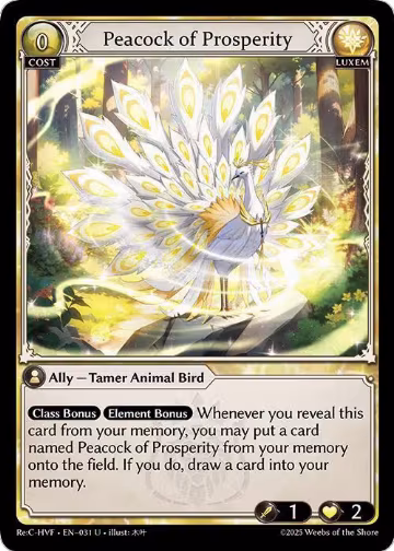 Peacock of Prosperity (031), Guo Jia Re: Collection, Heaven’s Favored — Grand Archive card price