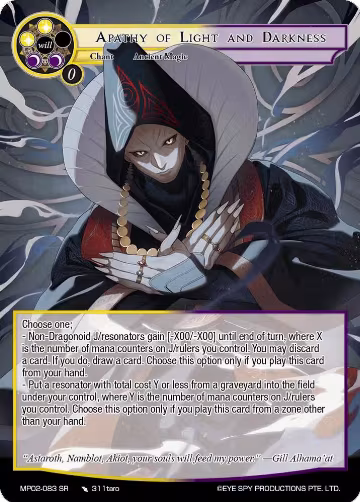 Apathy of Light and Darkness (MP02-083 SR), Masterpiece Collection 02 "Fates Reunited!" — Force of Will card price