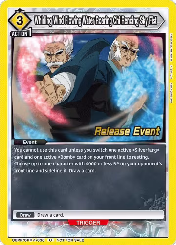Whirling Wind Flowing Water Roaring Chi Rending Sky Fist (UEPR/OPM-1-030), One Punch Man Release Event Cards — Union Arena card price