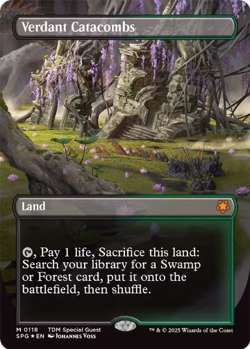 Verdant Catacombs (Borderless) (Dragonscale Foil) (118), Special Guests — Magic card price