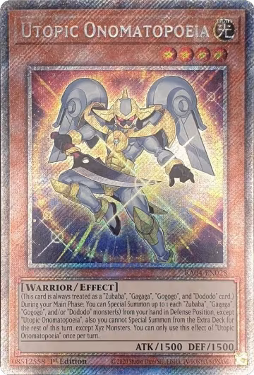 Utopic Onomatopoeia (Platinum Secret Rare) (RA04-EN028), Quarter Century Stampede — Yu-Gi-Oh! card price