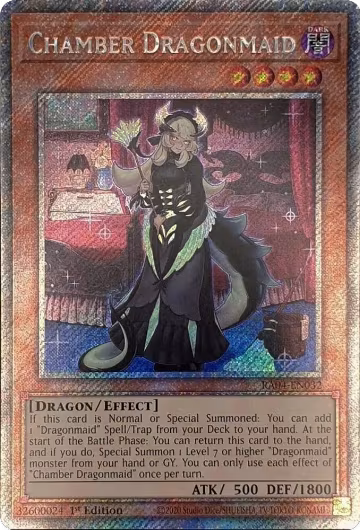 Chamber Dragonmaid (Platinum Secret Rare) (RA04-EN032), Quarter Century Stampede — Yu-Gi-Oh! card price