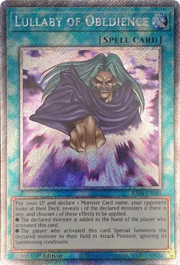 Lullaby of Obedience (Platinum Secret Rare) (RA04-EN085), Quarter Century Stampede — Yu-Gi-Oh! card price