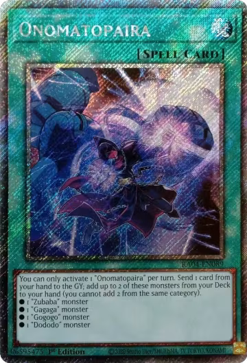 Onomatopaira (Platinum Secret Rare) (RA04-EN089), Quarter Century Stampede — Yu-Gi-Oh! card price