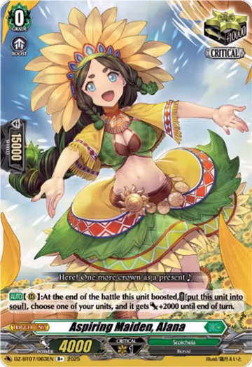 Aspiring Maiden, Alana (DZ-BT07/063EN), DZ-BT07: Moon Fangs & Cerulean Blaze — Vanguard card price