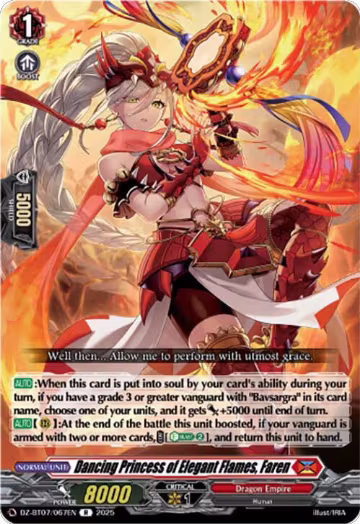Dancing Princess of Elegant Flames, Faren (DZ-BT07/067EN), DZ-BT07: Moon Fangs & Cerulean Blaze — Vanguard card price