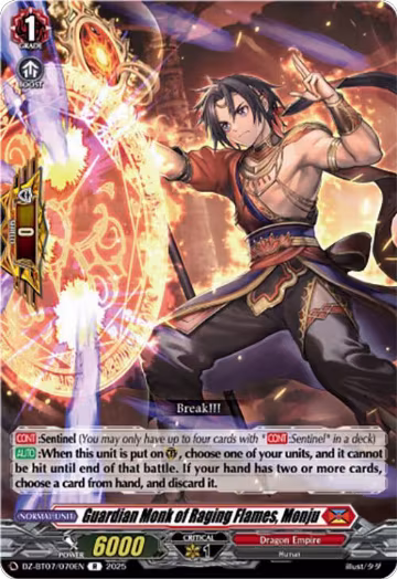 Guardian Monk of Raging Flames, Monju (DZ-BT07/070EN), DZ-BT07: Moon Fangs & Cerulean Blaze — Vanguard card price