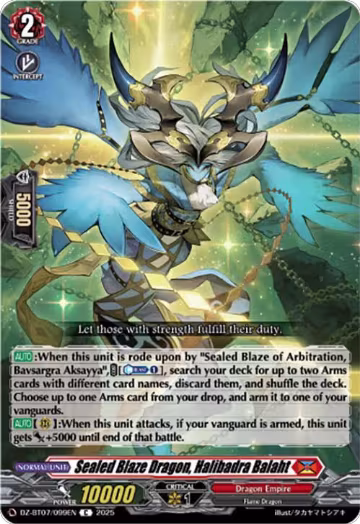 Sealed Blaze Dragon, Halibadra Balaht (DZ-BT07/099EN), DZ-BT07: Moon Fangs & Cerulean Blaze — Vanguard card price