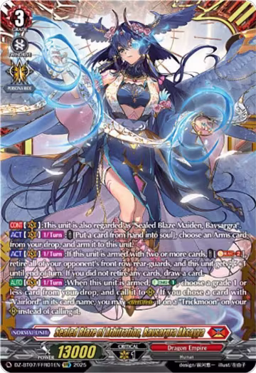 Sealed Blaze of Arbitration, Bavsargra Aksayya (FFR) (DZ-BT07/FFR01EN), DZ-BT07: Moon Fangs & Cerulean Blaze — Vanguard card price