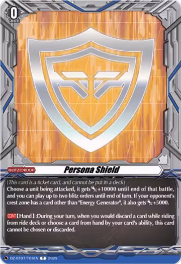 Persona Shield (DZ-BT07/T04EN), DZ-BT07: Moon Fangs & Cerulean Blaze — Vanguard card price