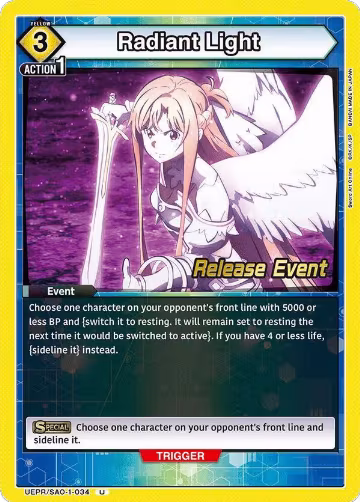 Radiant Light (UEPR/SAO-1-034), Sword Art Online Release Event Cards — Union Arena card price
