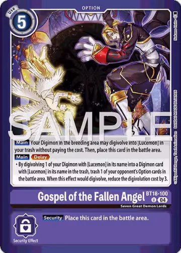 Gospel of the Fallen Angel (BT18-100 U), Limited Card Pack -Billion Bullet- — Digimon card price