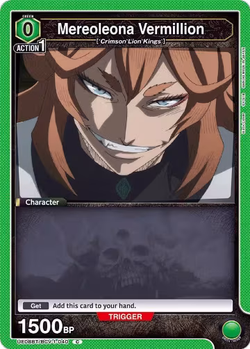Mereoleona Vermillion (040) (Box Topper Foil) (UE08BT/BCV-1-040), Black Clover — Union Arena card price