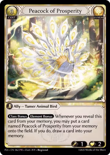 Peacock of Prosperity (062), Promotional Cards — Grand Archive card price
