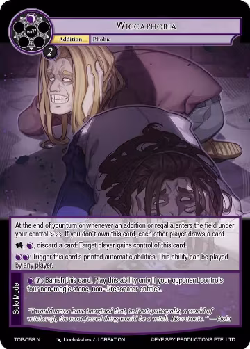 Wiccaphobia (TOP-058 R), Ten Oaths of Protopaterpolis' War — Force of Will card price
