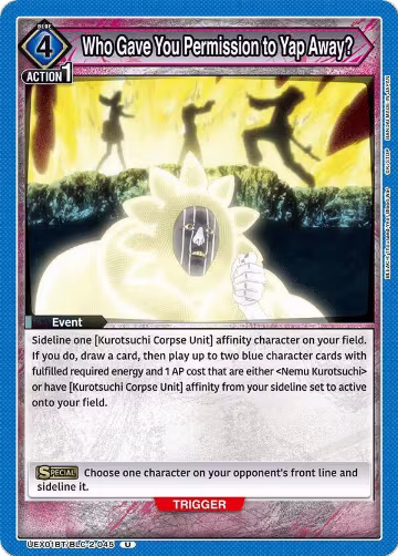 Who Gave You Permission to Yap Away? (UEX01BT/BLC-2-045), UEX01BT: BLEACH: Thousand-Year Blood War Vol.2 — Union Arena card price