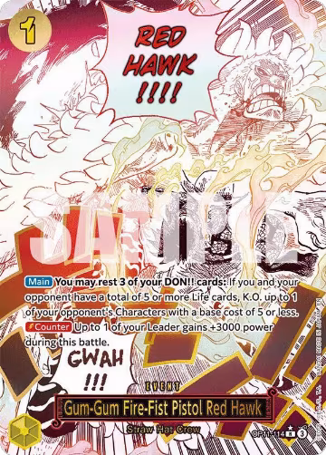 Gum-Gum Fire-Fist Pistol Red Hawk (Alternate Art) (OP11-114), A Fist of Divine Speed — One Piece card price