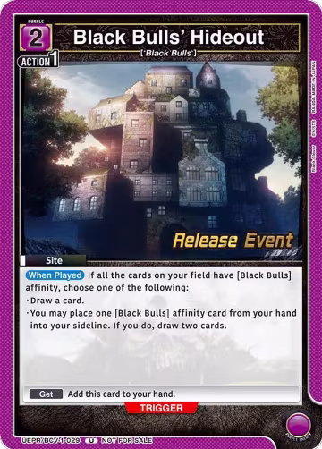 Black Bulls' Hideout (UEPR/BCV-1-029), Black Clover Release Event Cards — Union Arena card price