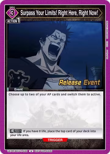 Surpass Your Limits! Right Here, Right Now! (UEPR/BCV-1-030), Black Clover Release Event Cards — Union Arena card price