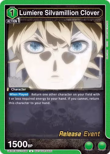 Lumiere Silvamillion Clover (UEPR/BCV-1-036), Black Clover Release Event Cards — Union Arena card price