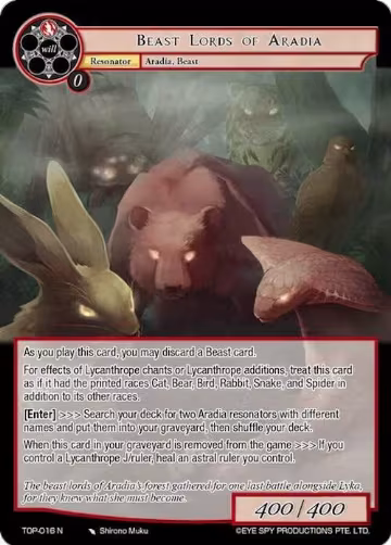 Beast Lords of Aradia (TOP-016 N), Ten Oaths of Protopaterpolis' War — Force of Will card price