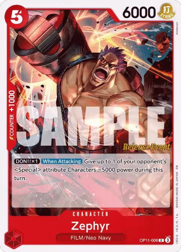 Zephyr (OP11-006), A Fist of Divine Speed Release Event Cards — One Piece card price