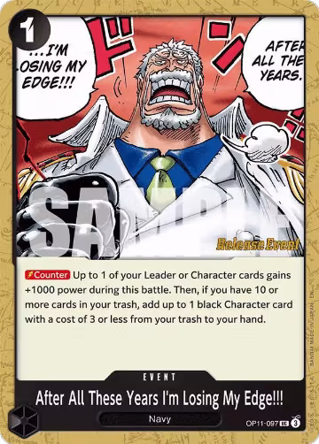 After All These Years I'm Losing My Edge!!! (OP11-097), A Fist of Divine Speed Release Event Cards — One Piece card price