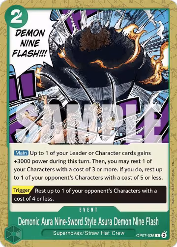 Demonic Aura Nine-Sword Style Asura Demon Nine Flash (Reprint) (OP07-036), ST-24: Starter Deck 24 GREEN Jewelry Bonney — One Piece card price