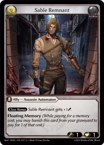 Sable Remnant (017), Tristan, Shadowdancer Re:Collection Lite — Grand Archive card price