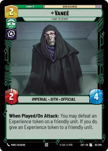 Vanee - I Live to Serve (082/264), Legends of the Force — Star Wars card price
