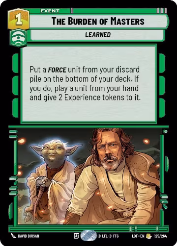 The Burden of Masters (125/264), Legends of the Force — Star Wars card price