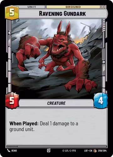 Ravening Gundark (259/264), Legends of the Force — Star Wars card price