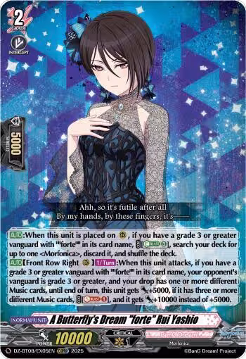 A Butterfly's Dream "forte" Rui Yashio (EXRRR) (DZ-BT08/EX05EN), DZ-BT08: Knights 0f Rebirth — Vanguard card price