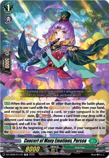 Concert of Many Emotions, Parsea (DZ-SS06/011EN), DZ-SS06: Master Deckset -Urara Haneyama- — Vanguard card price