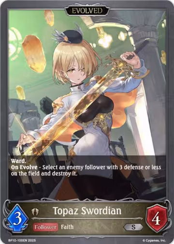 Topaz Swordian (Evolved) (BP10-100EN), Gods of the Arcana — Shadowverse card price