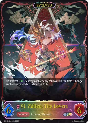 VI. Milteo, The Lovers (Evolved) (SL) (BP10-SL19EN), Gods of the Arcana — Shadowverse card price