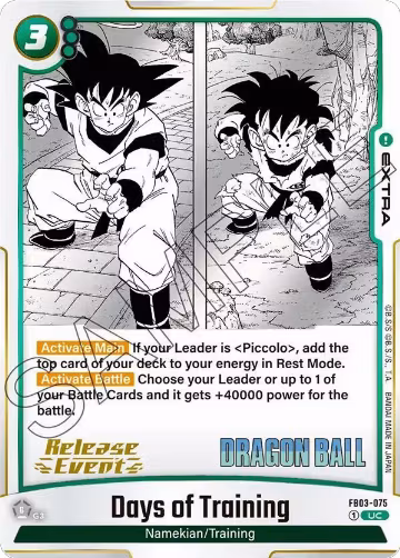 Days of Training (FB03-075), Manga Booster 01 Release Event Cards — DB Fusion card price