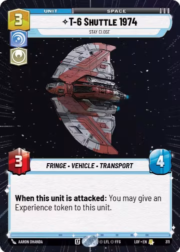 T-6 Shuttle 1974 - Stay Close (Hyperspace) (311), Legends of the Force — Star Wars card price