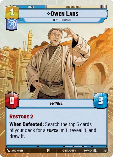 Owen Lars - Devoted Uncle (Hyperspace) (321), Legends of the Force — Star Wars card price