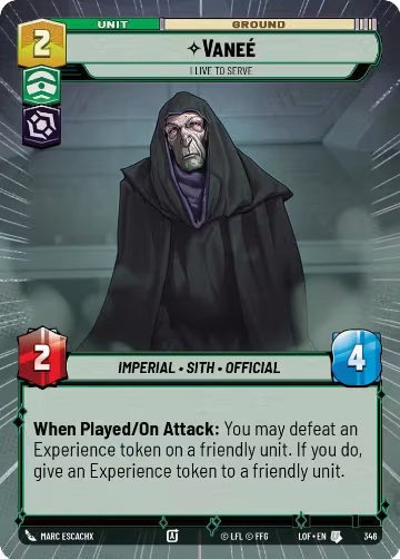 Vanee - I Live to Serve (Hyperspace) (346), Legends of the Force — Star Wars card price